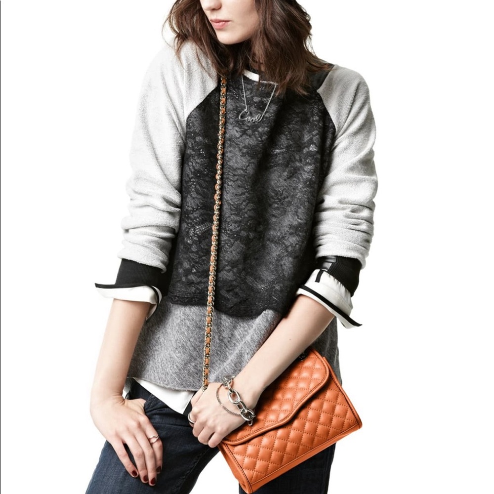 Robbi & Nikki Mixed Media Sweatshirt Gray Black